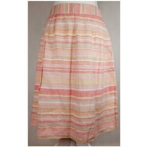 NWT Brooks Brothers 100% Linen Striped A Line Knee Length Lined‎ Skirt Pink Sz 8